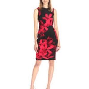 Floral Sleeveless Dress - Red and Black